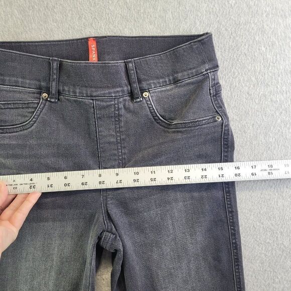 Spanx Jeans Womens SP Black Straight Leg Mid Rise Pull On Slimming Whiskered - Picture 7 of 15